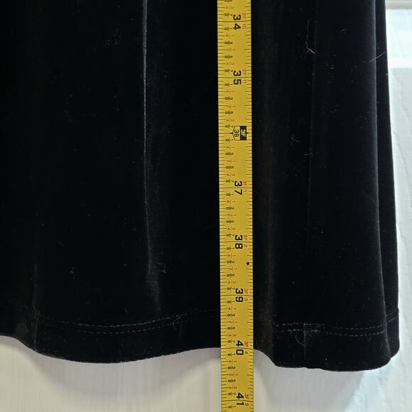 Anne Klein Black Velvet Dress Short Sleeve Sz 16 Keyhole Neck Knee Length - Picture 8 of 9